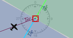 A close-up of a navigational map, with labels clearly annotating VOR radials, course lines, and aircraft heading for flight training.